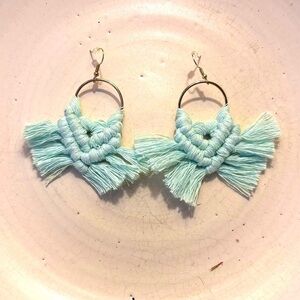 Boho Handmade Light Blue Macramé Tassel Earrings